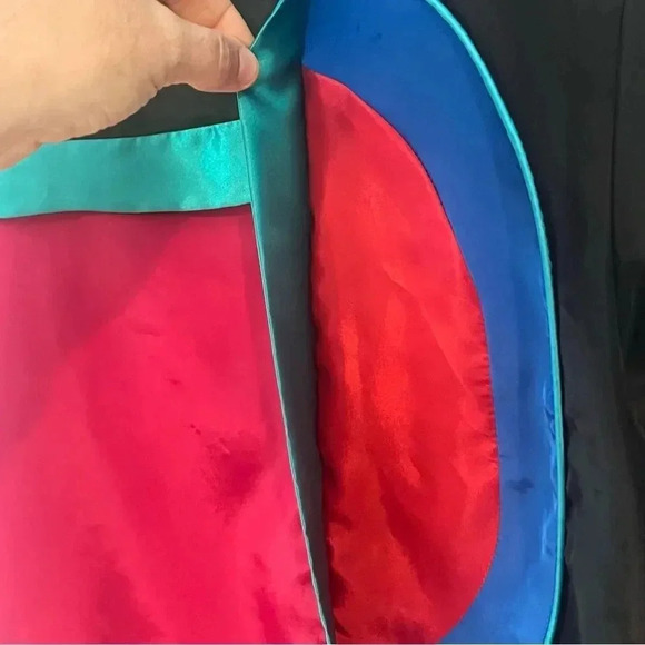STUNNING VTG Art Deco Layered Geometric Colorblock Satin Secretary Blouse 8 - Picture 2 of 10